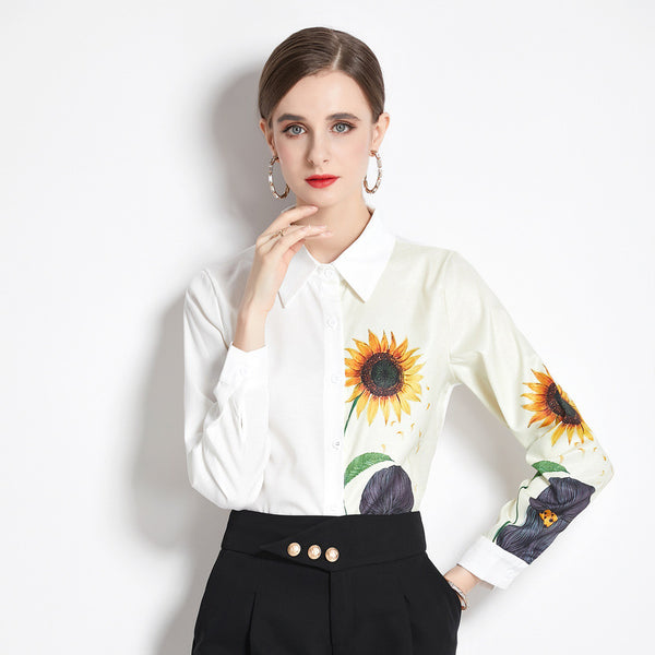 White Shirt New Printed Long-Sleeved Shirt