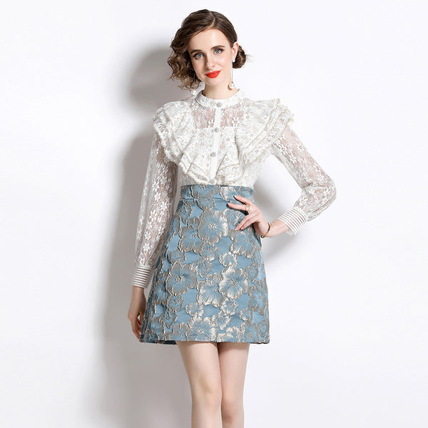 Lace  Mosaic Waist Slimming A-Line Skirt Dress