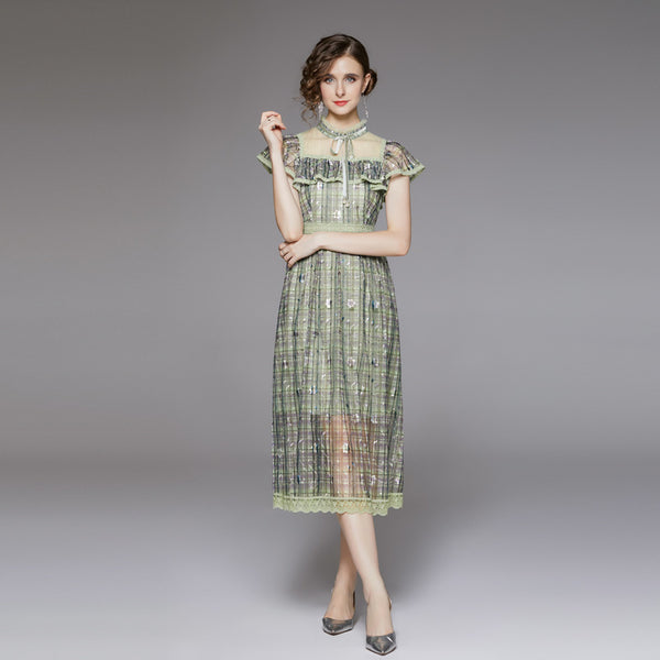 Lady Frill Sleeve Transparent Printed Dress