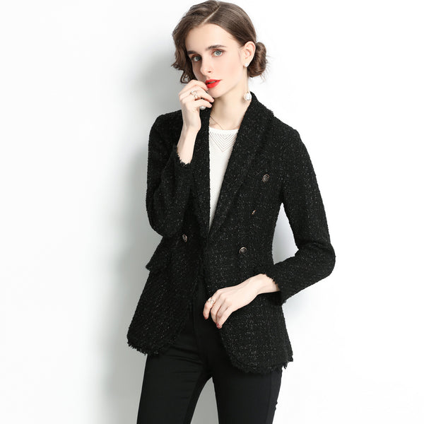 Double Breasted Slim Tweed Blazer Coat