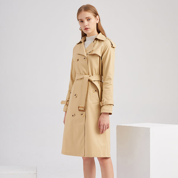 Long Waist Tucked Cotton Fashion Coat Long Sleeve Lapel Trench Coat