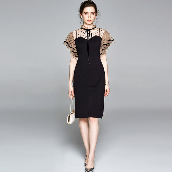 Black Slim Sexy Temperament Slimming Mid-Length Dress