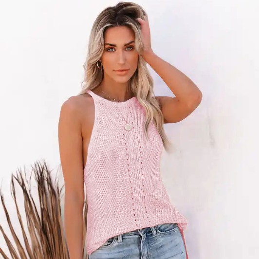 Women's Loose Halter Neck Knit Point Hole Camisole Vest