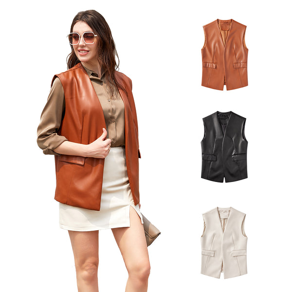 Sleeveless PU Leather Vest Loose Large Size Women's Vest Amazon Cardigan