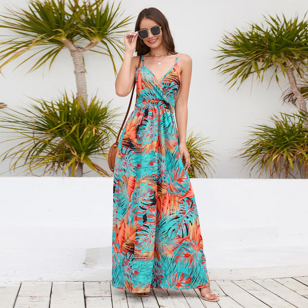 Boho Printed Sexy V-Neck Halter Dress