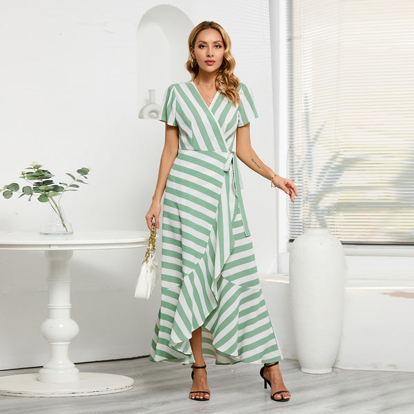 Fashion Slim Temperament Striped Large Swing Dress