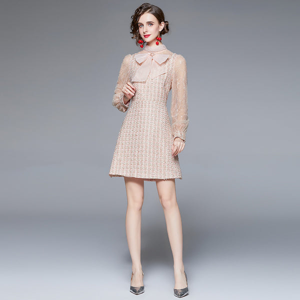 Bow NeckLong Sleeve  French Dress