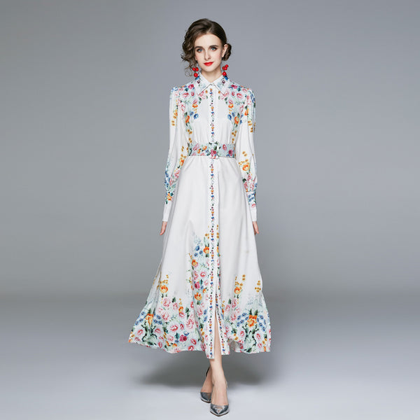 Long-Sleeved Vintage Print Dress