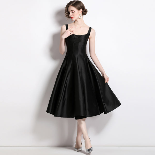 Temperament Retro Waist Slimming Dress Suspender Large Skirt Dress