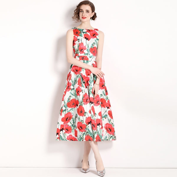 Vintage Print Sleeveless Dress