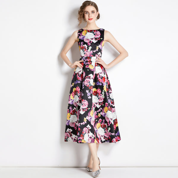 Vintage Print Sleeveless Dress