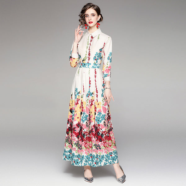 Vintage Print Lapel Dress