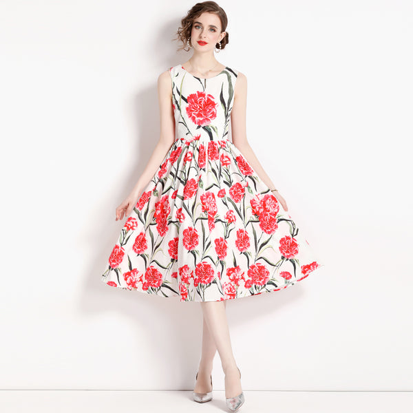 Vintage Print Sleeveless Dress